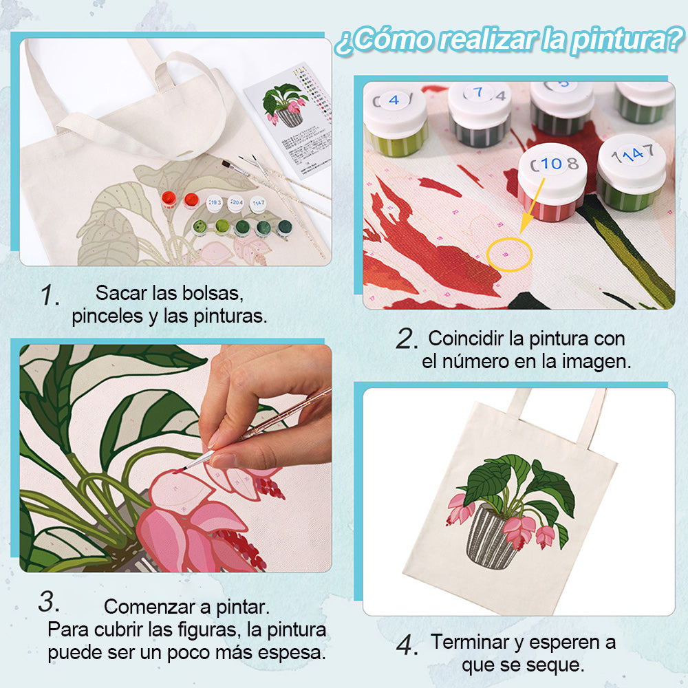 Flores y Hojas en Jarrón de Vidrio Bolsa de Lienzo Pintar por Números