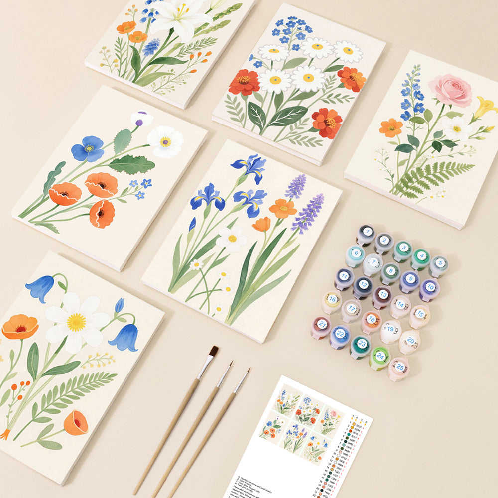 Flores y Hojas Simples y Puras 6 Partes Mini Pintar por Números