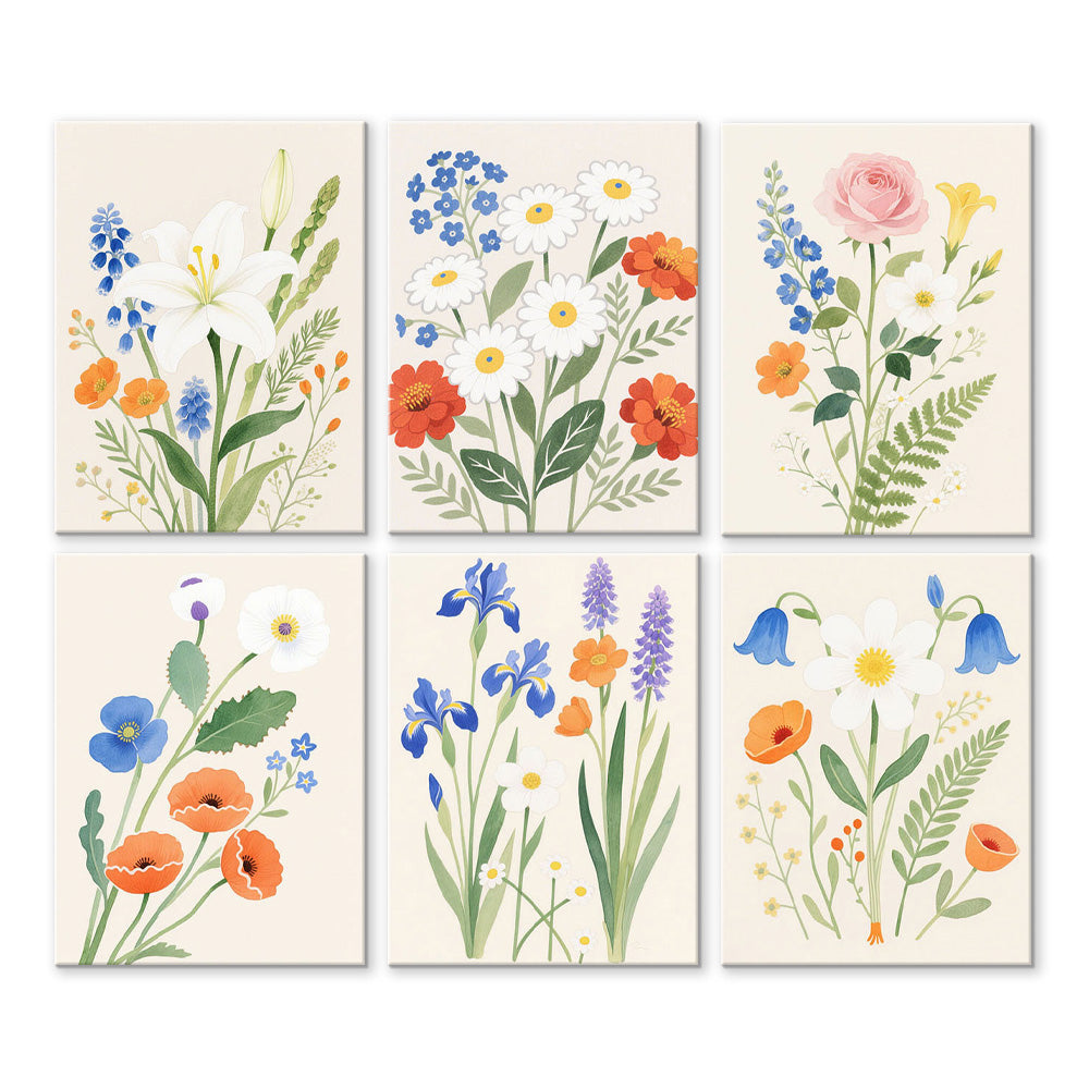 Flores y Hojas Simples y Puras 6 Partes Mini Pintar por Números