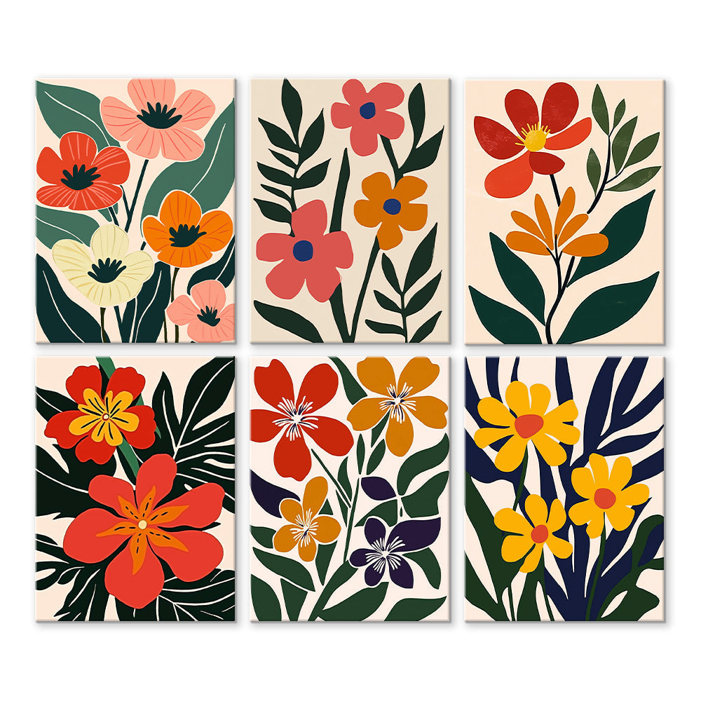 Flores y Hojas Verdes 6 Partes Mini Pintar por Números