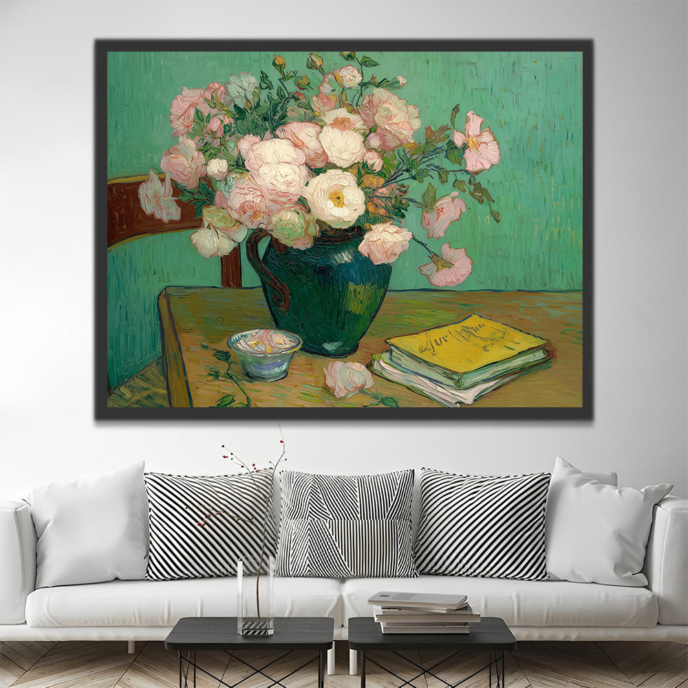 Flores y Libro al Estilo de Van Gogh Pintar por Números