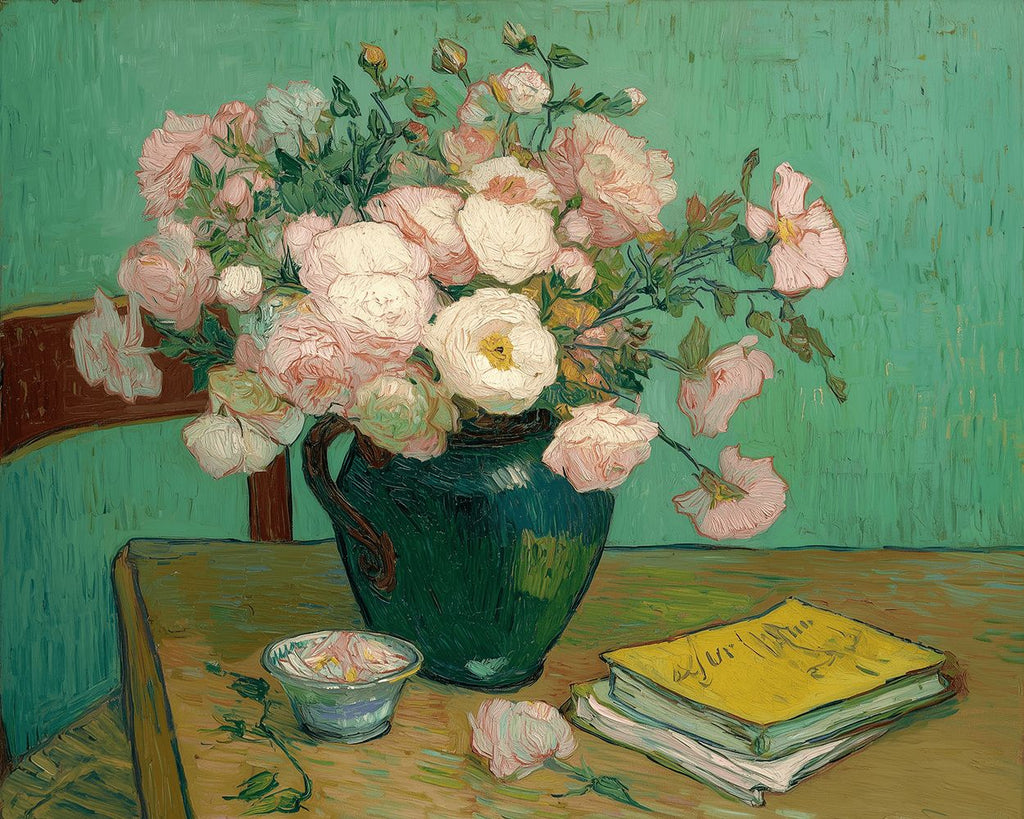 Flores y Libro al Estilo de Van Gogh Pintar por Números