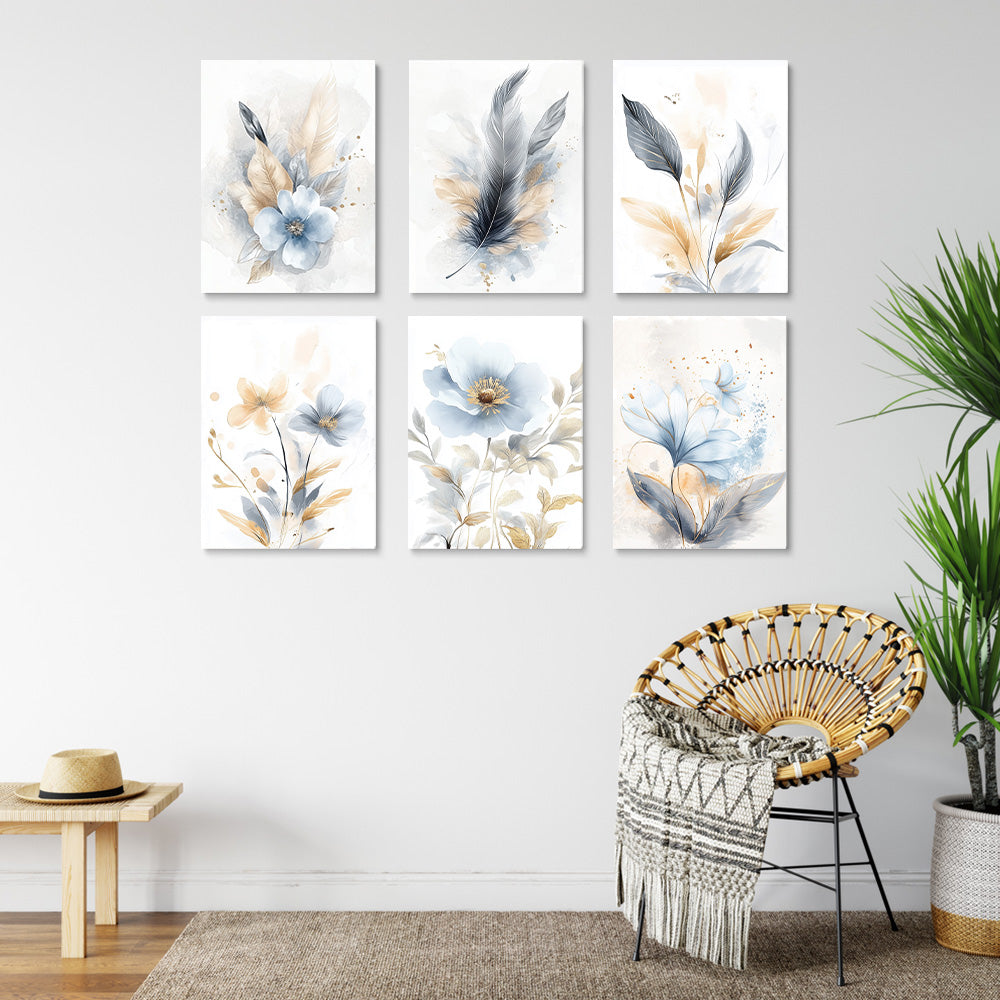 Flores y Plumas Hermosas 6 Partes Mini Pintar por Números