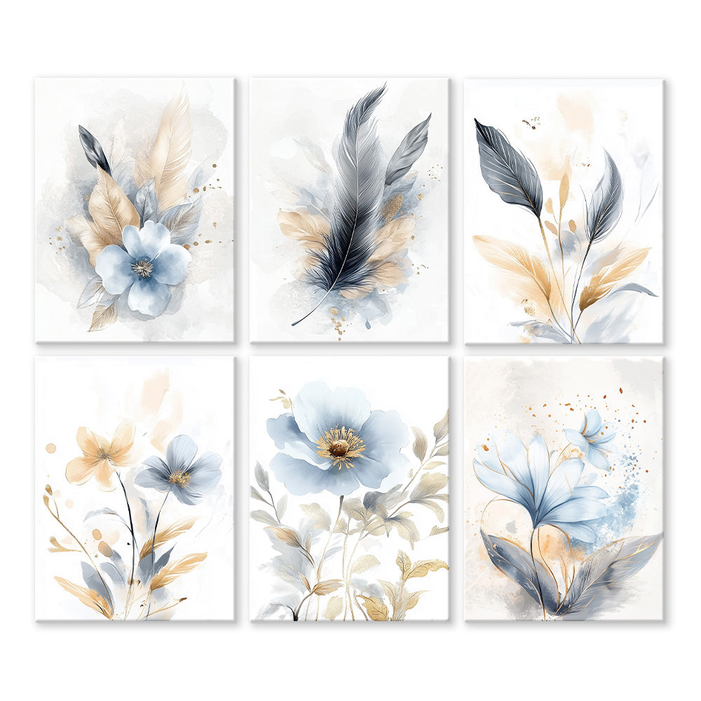 Flores y Plumas Hermosas 6 Partes Mini Pintar por Números