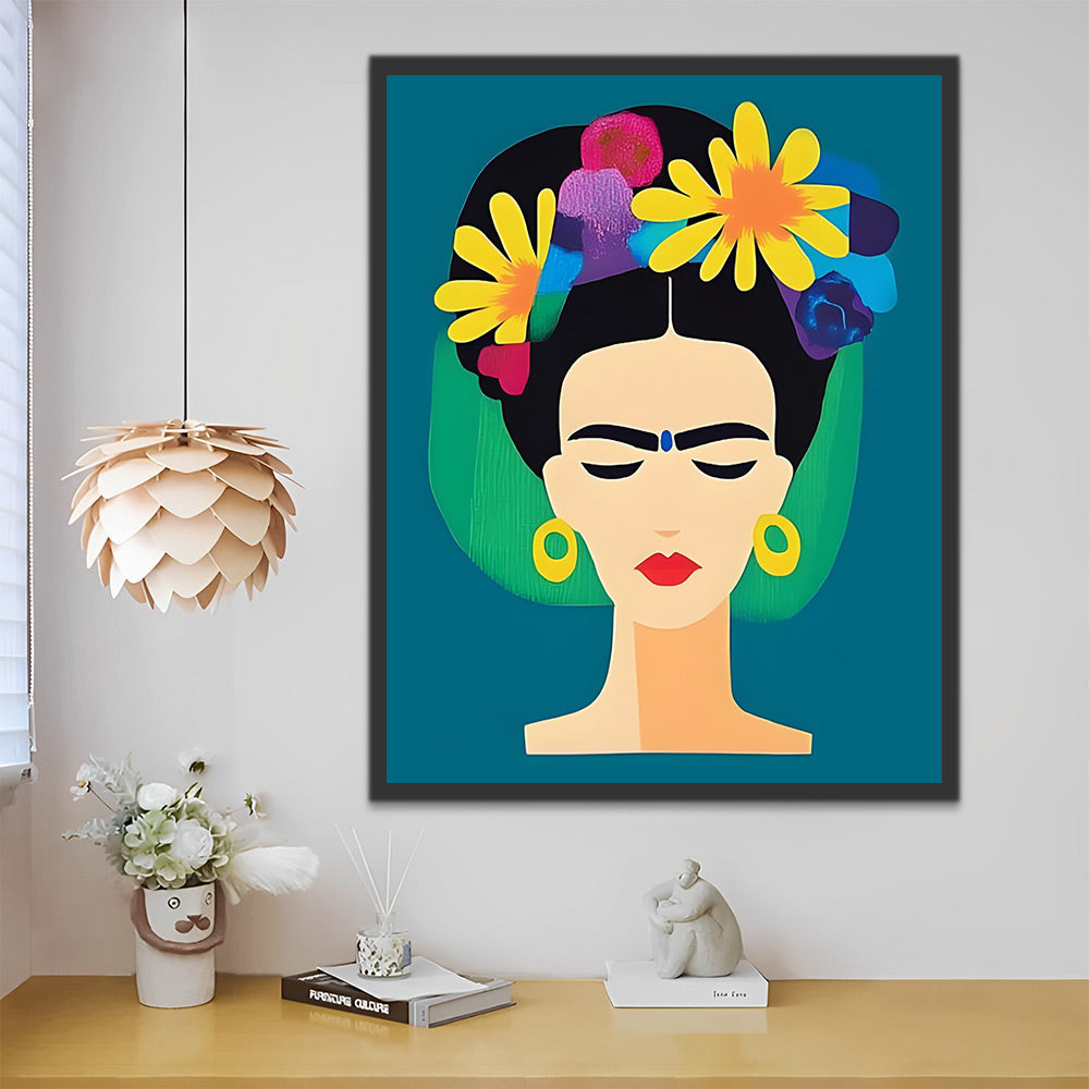 Frida Kahlo con Flores sobre la Cabeza Pintar por Números