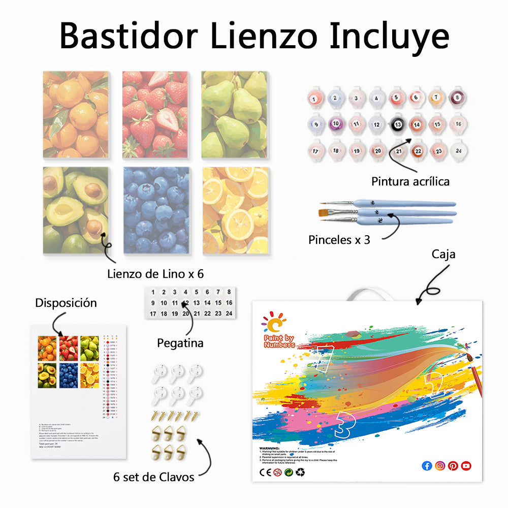 Frutas Frescas Diversas 6 Partes Mini Pintar por Números
