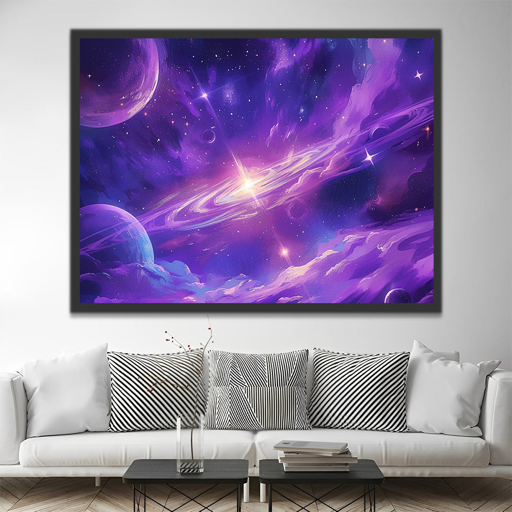 Galaxia y Planetas en el Espacio Morado Pintar por Números