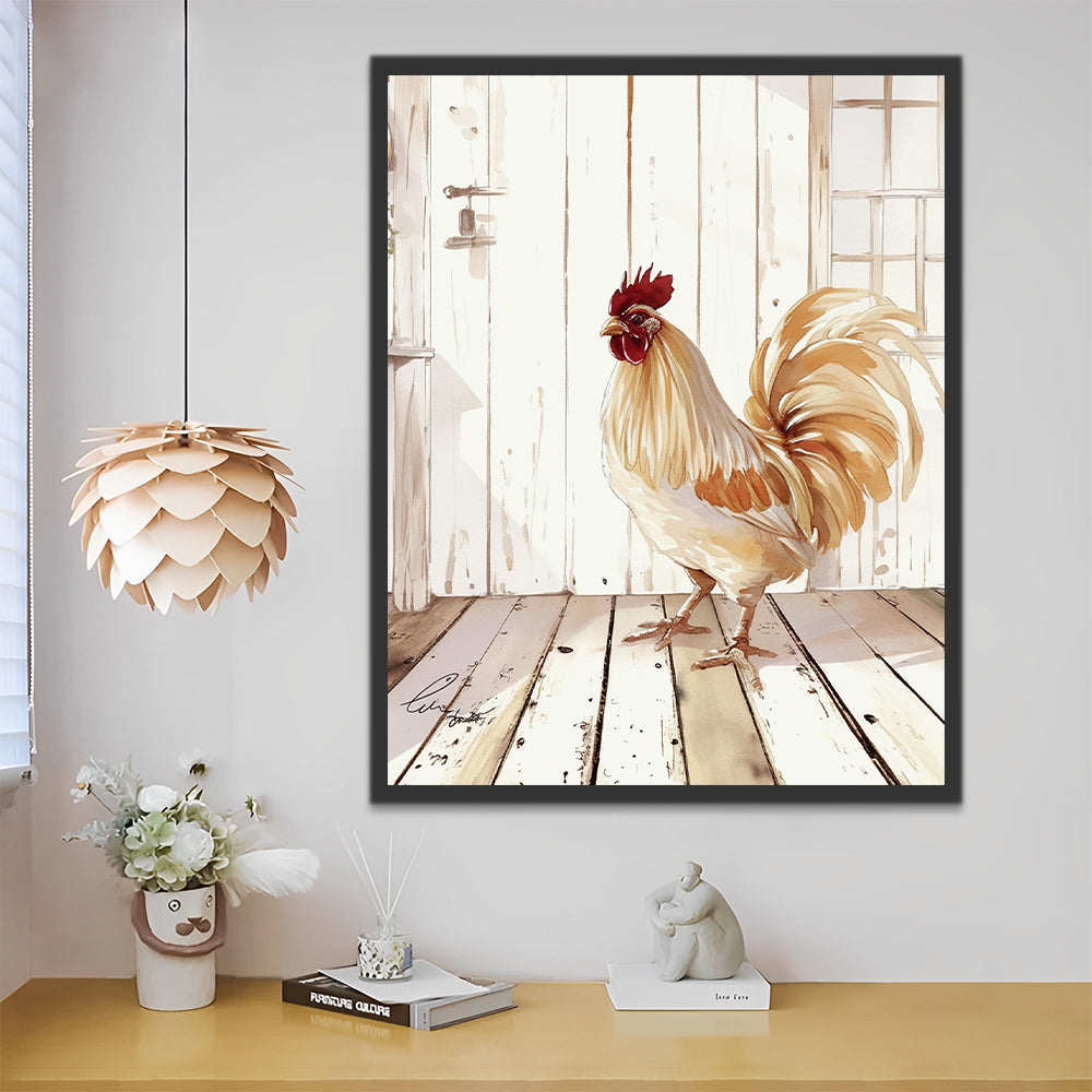 Gallo Blanco sobre Suelo de Madera Pintar por Números