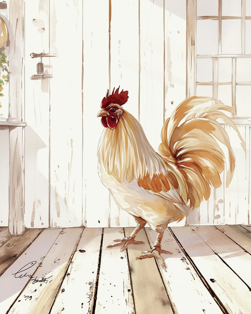 Gallo Blanco sobre Suelo de Madera Pintar por Números