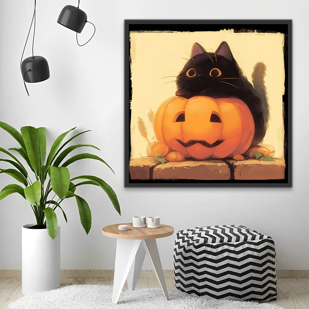 Gato Adorable y la Calabaza de Halloween Pintar por Números