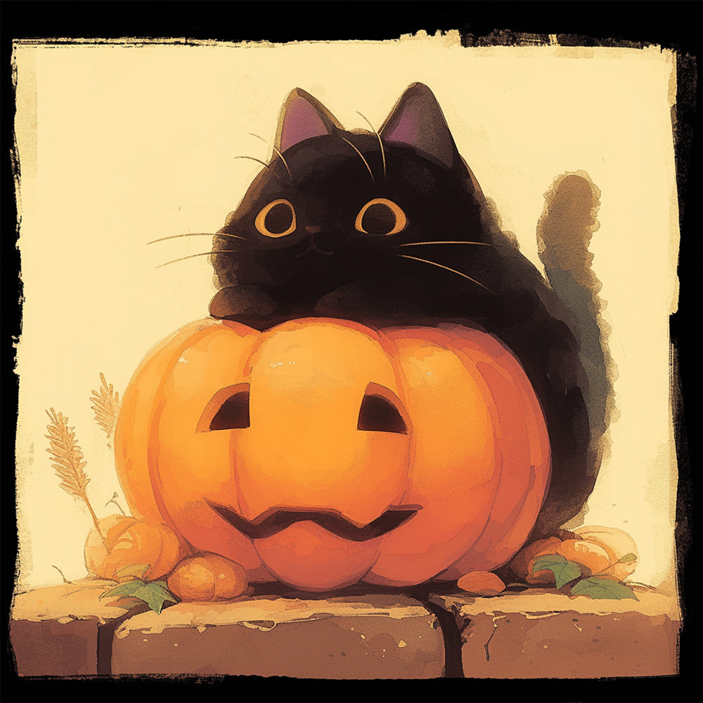 Gato Adorable y la Calabaza de Halloween Pintar por Números