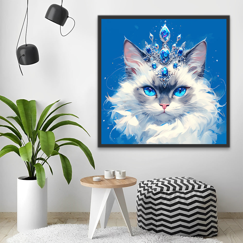 Gato Blanco con Corona Pintar por Números
