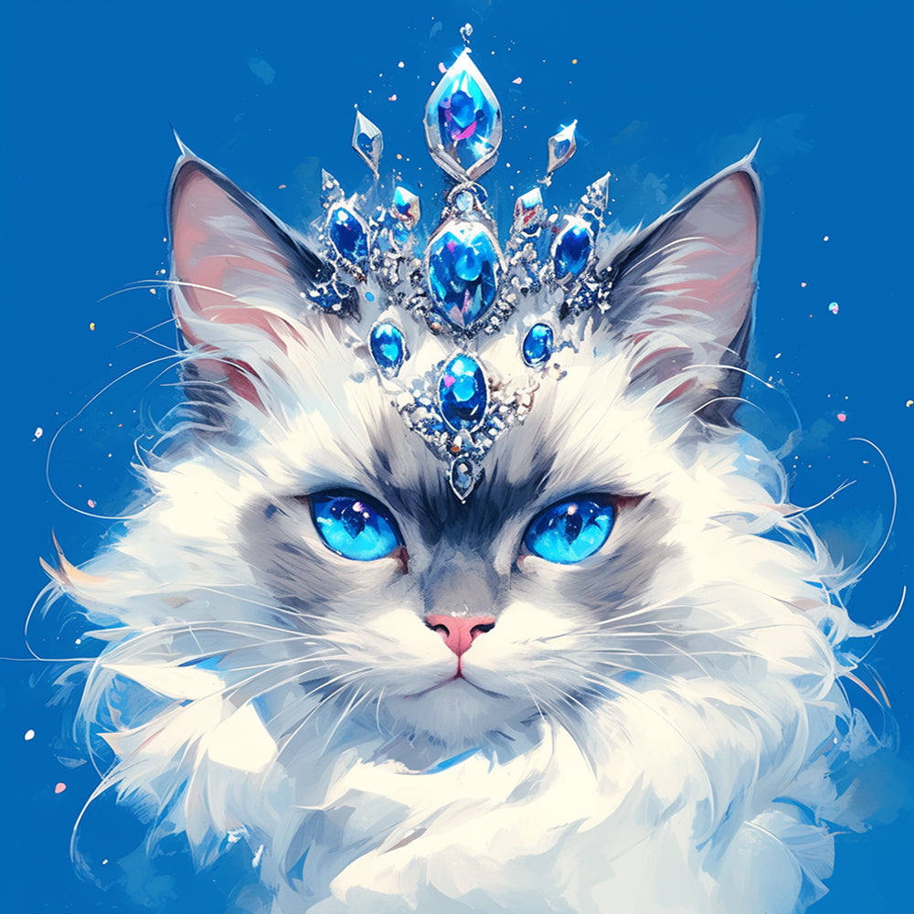 Gato Blanco con Corona Pintar por Números