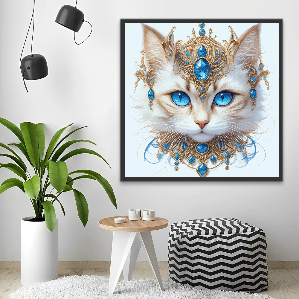 Gato Blanco de Ojos Azules con Corona Pintar por Números