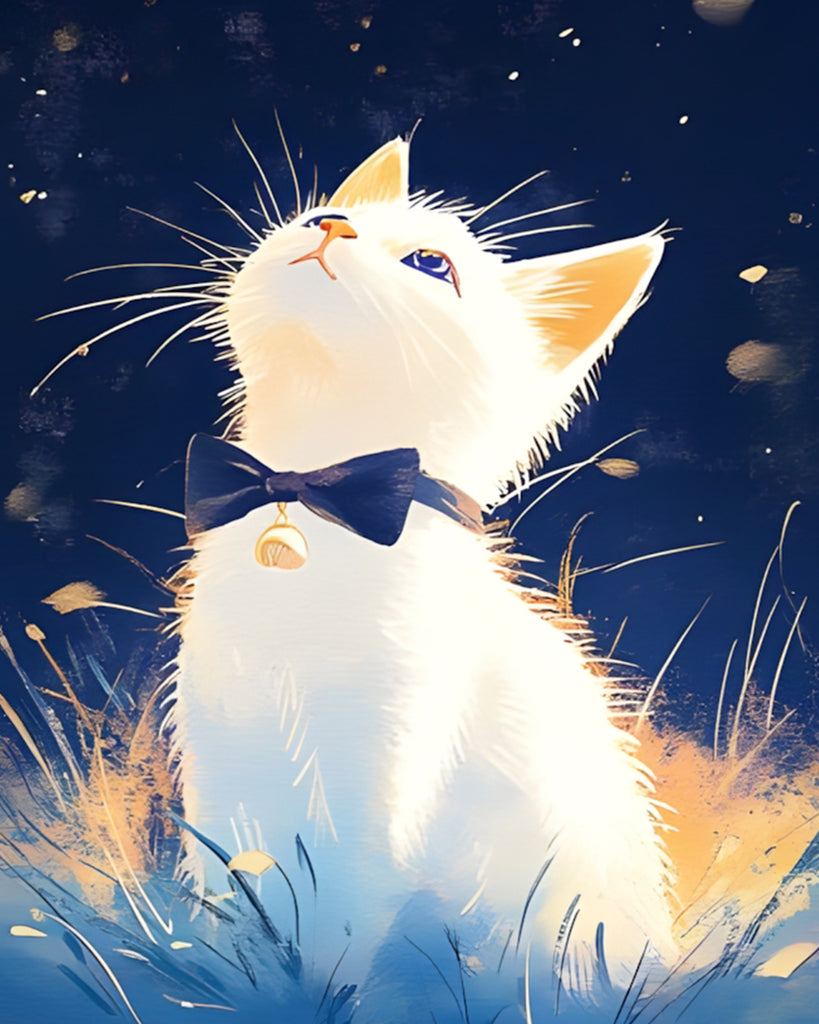 Gato Blanco Lindo Mirando Cielo Estrellado Pintar por Números
