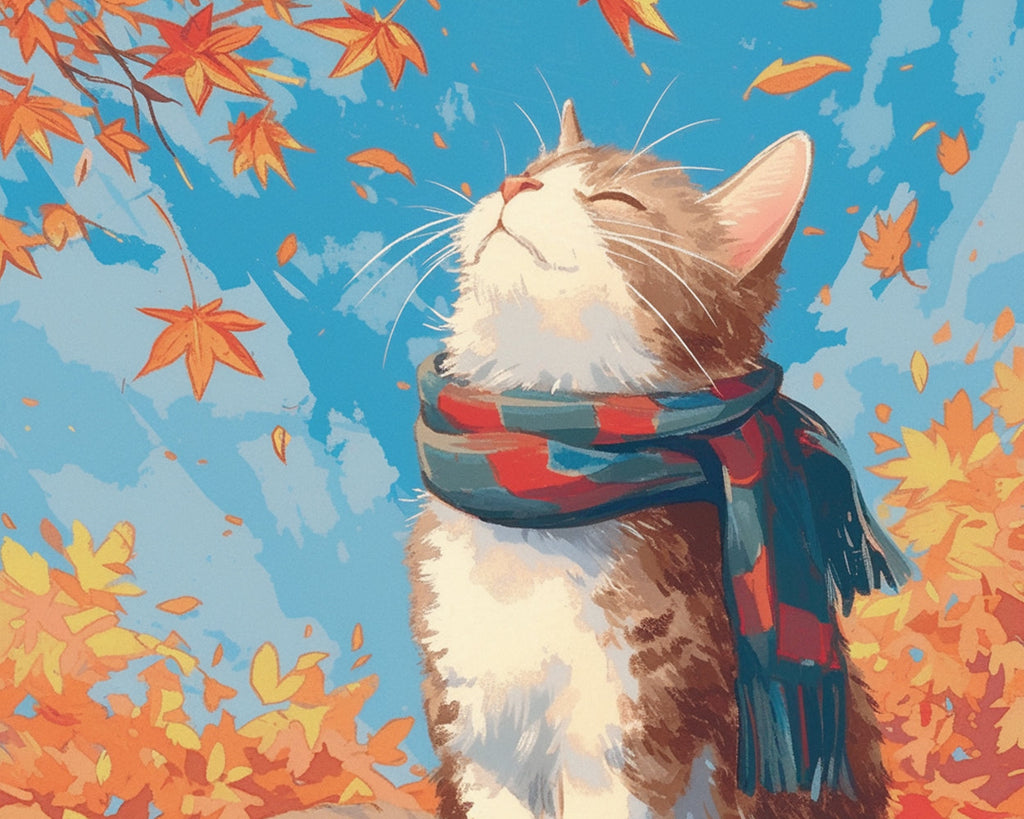 Gato con Bufanda en Otoño Pintar por Números