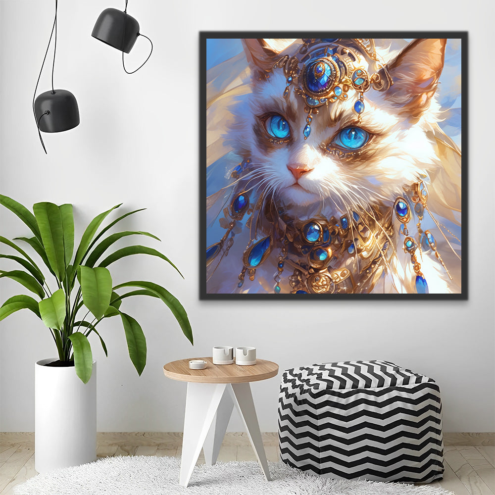 Gato de los Ojos Azules con Joyas Pintar por Números