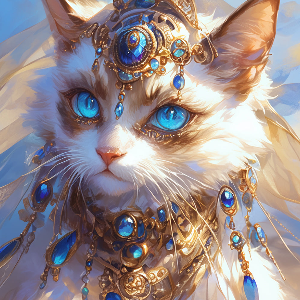 Gato de los Ojos Azules con Joyas Pintar por Números