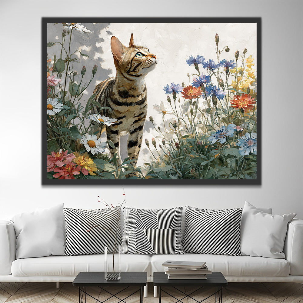 Gato en el Campo de Crisantemos Pintar por Números