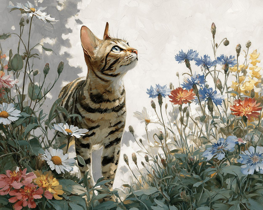Gato en el Campo de Crisantemos Pintar por Números