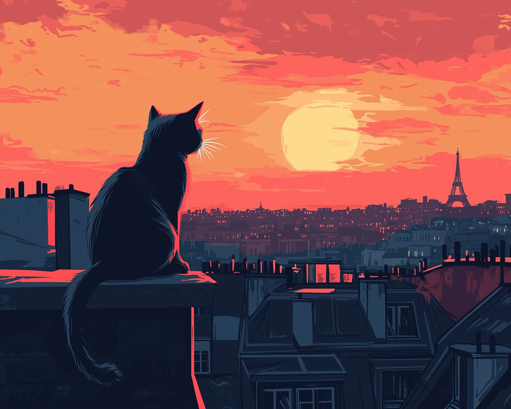Gato en París por la Noche Pintar por Números