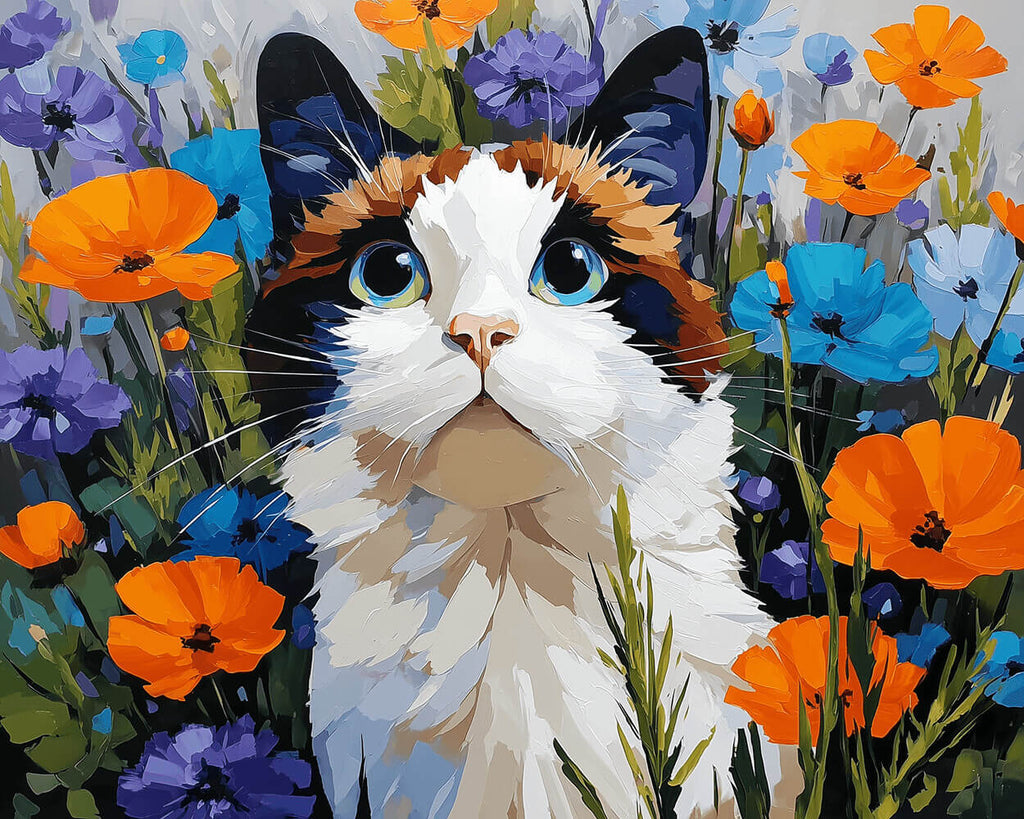 Gato entre Amapolas Coloridas Pintar por Números