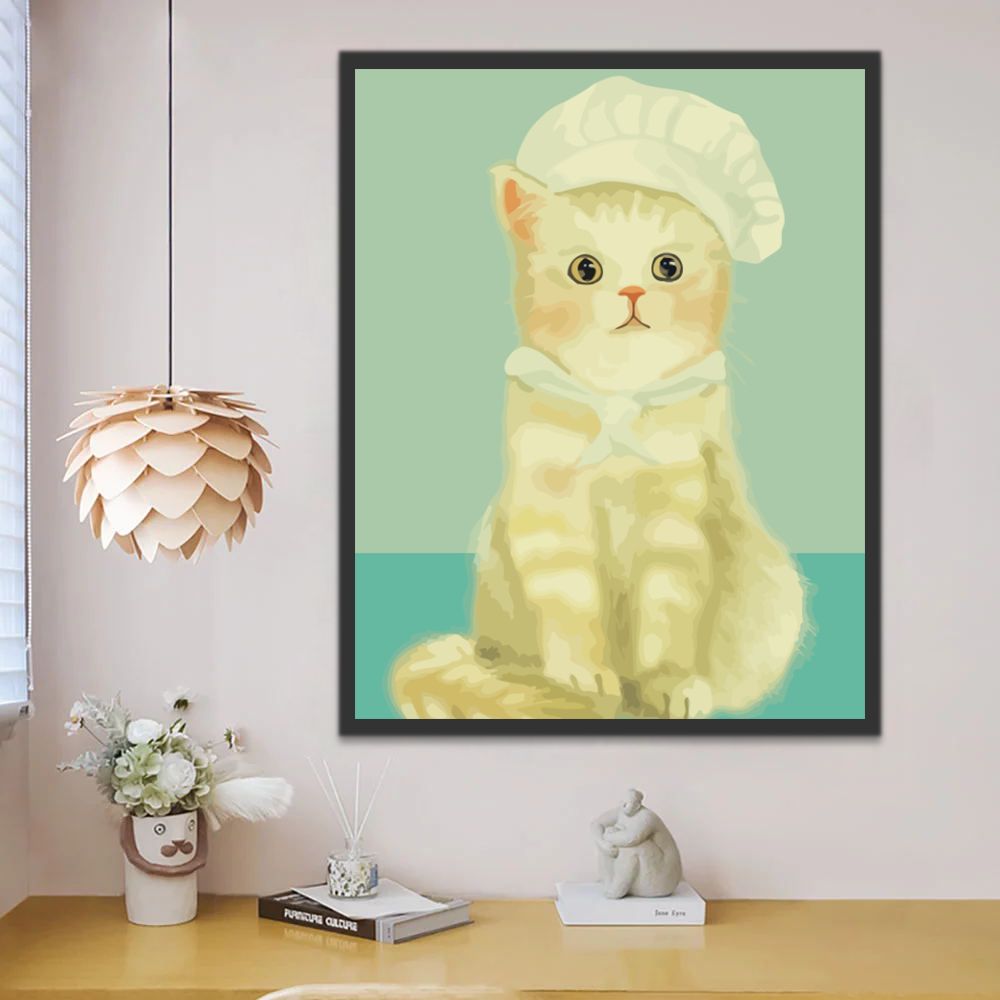 Gato Lindo con Gorro de Cocinero Pintar por Números Niños