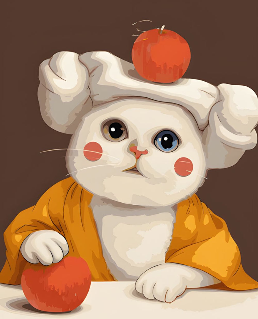 Gato Lindo y Manzanas Rojas Pintar por Números