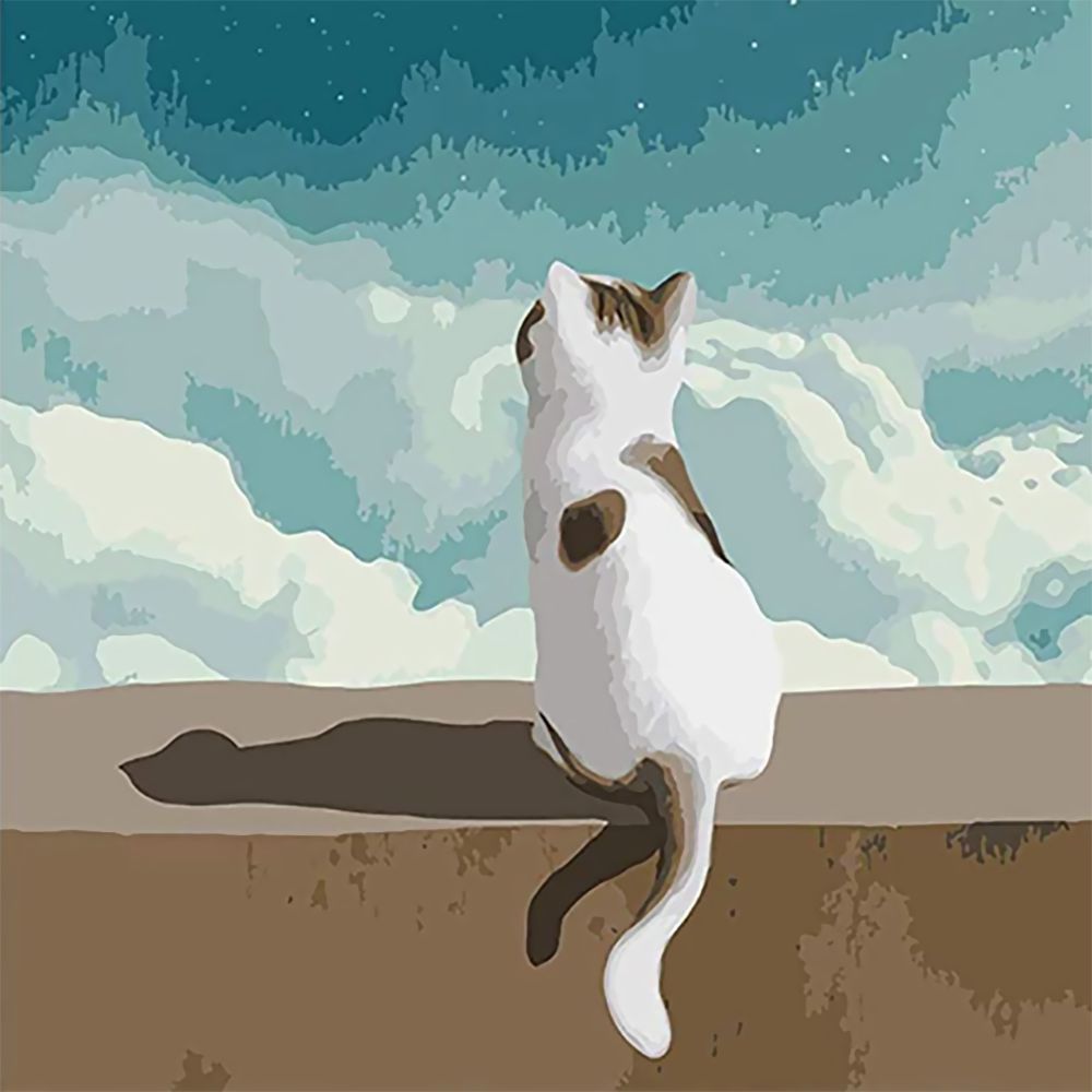 Gato Mirando hacia Cielo Pintar por Números