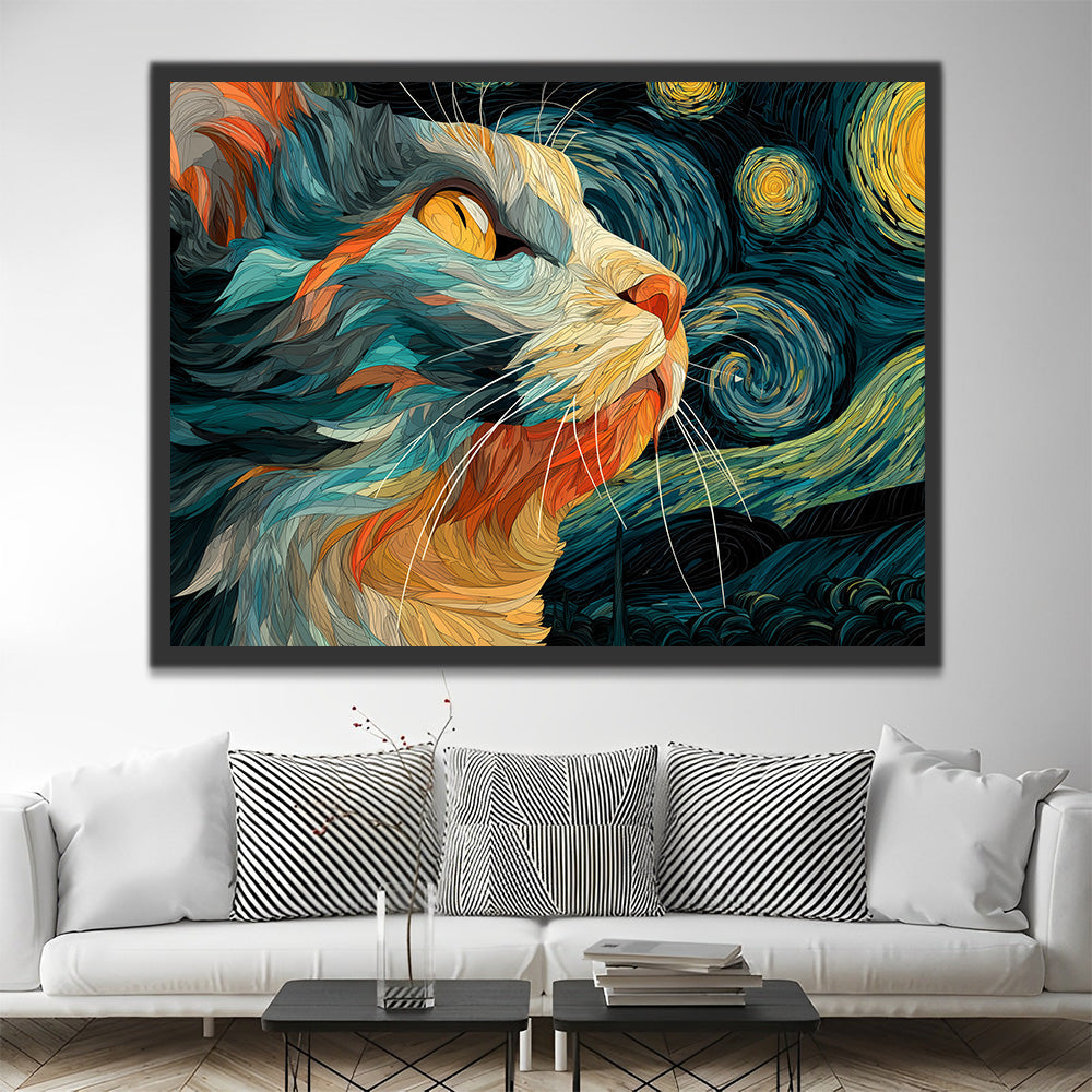 Gato Mirando la Noche Estrellada Pintar por Números