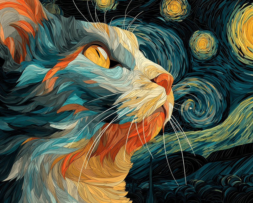 Gato Mirando la Noche Estrellada Pintar por Números