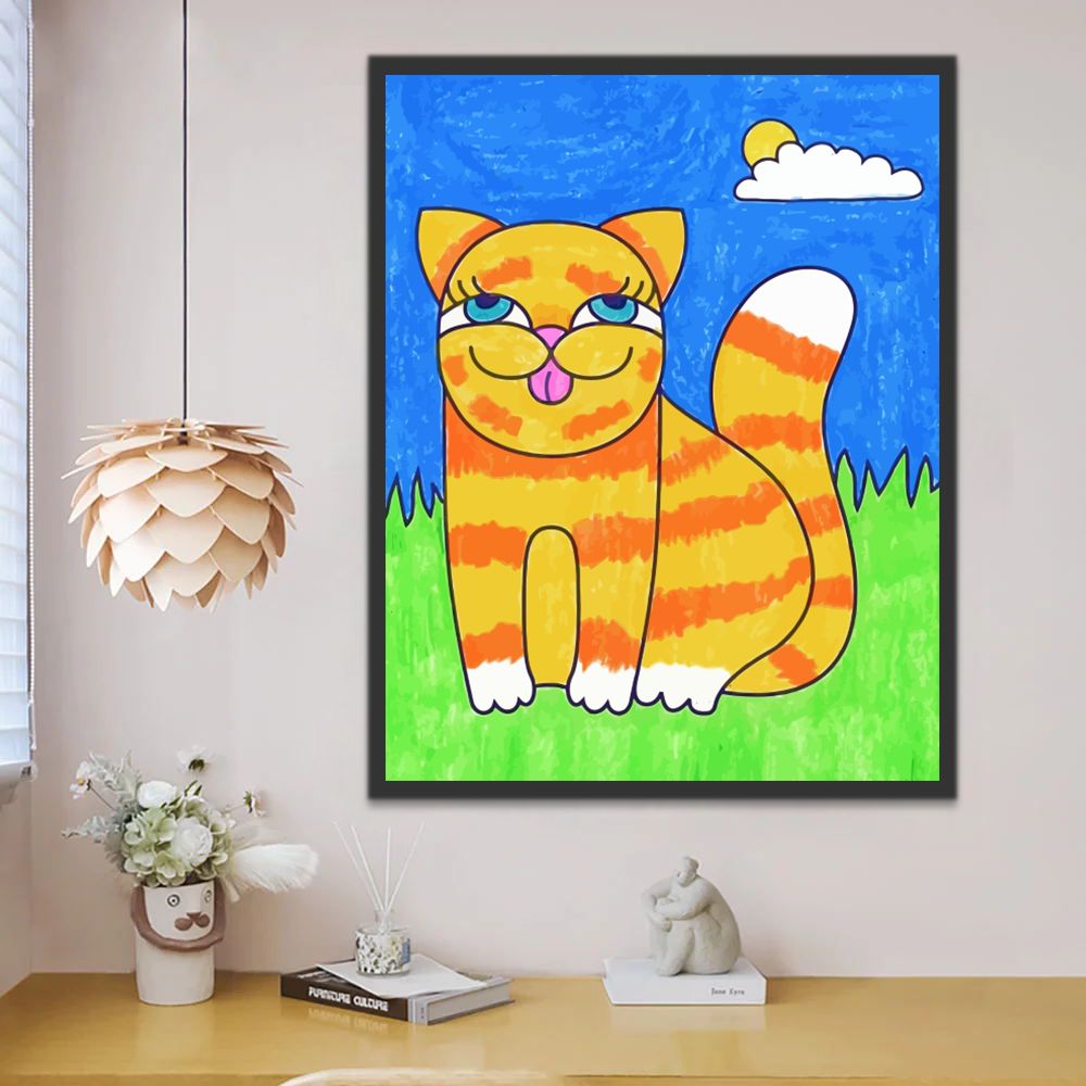 Gato Naranja Sacando la Lengua Pintar por Números Niños