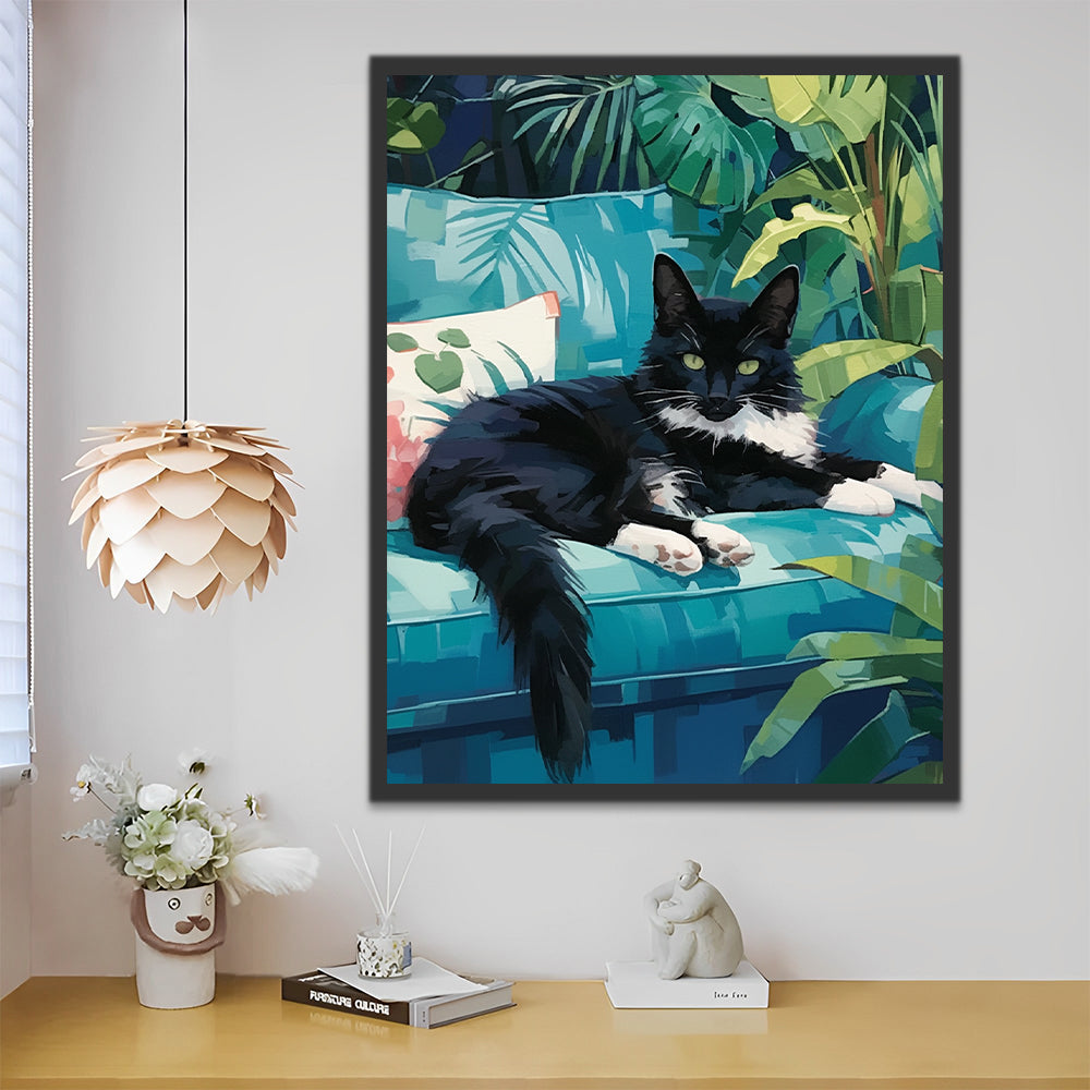 Gato Negro Acostado en el Sofá Pintar por Números