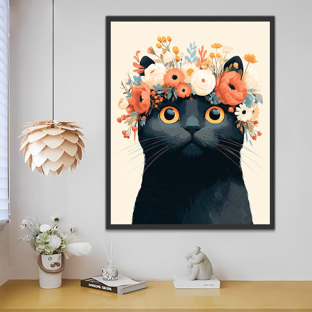 Gato Negro con Corona Pintar por Números