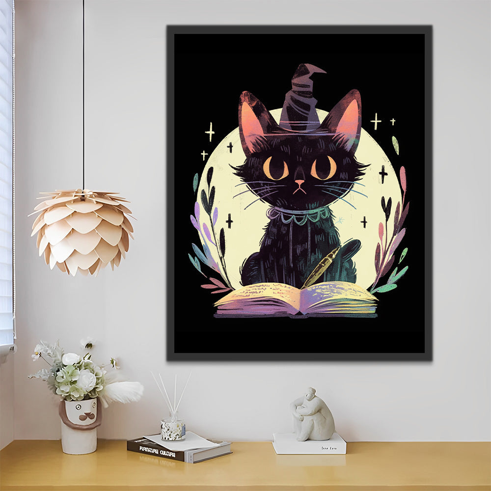 Gato Negro con Sombrero de Bruja Pintar por Números