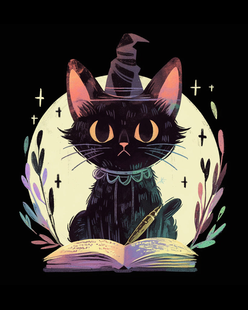 Gato Negro con Sombrero de Bruja Pintar por Números