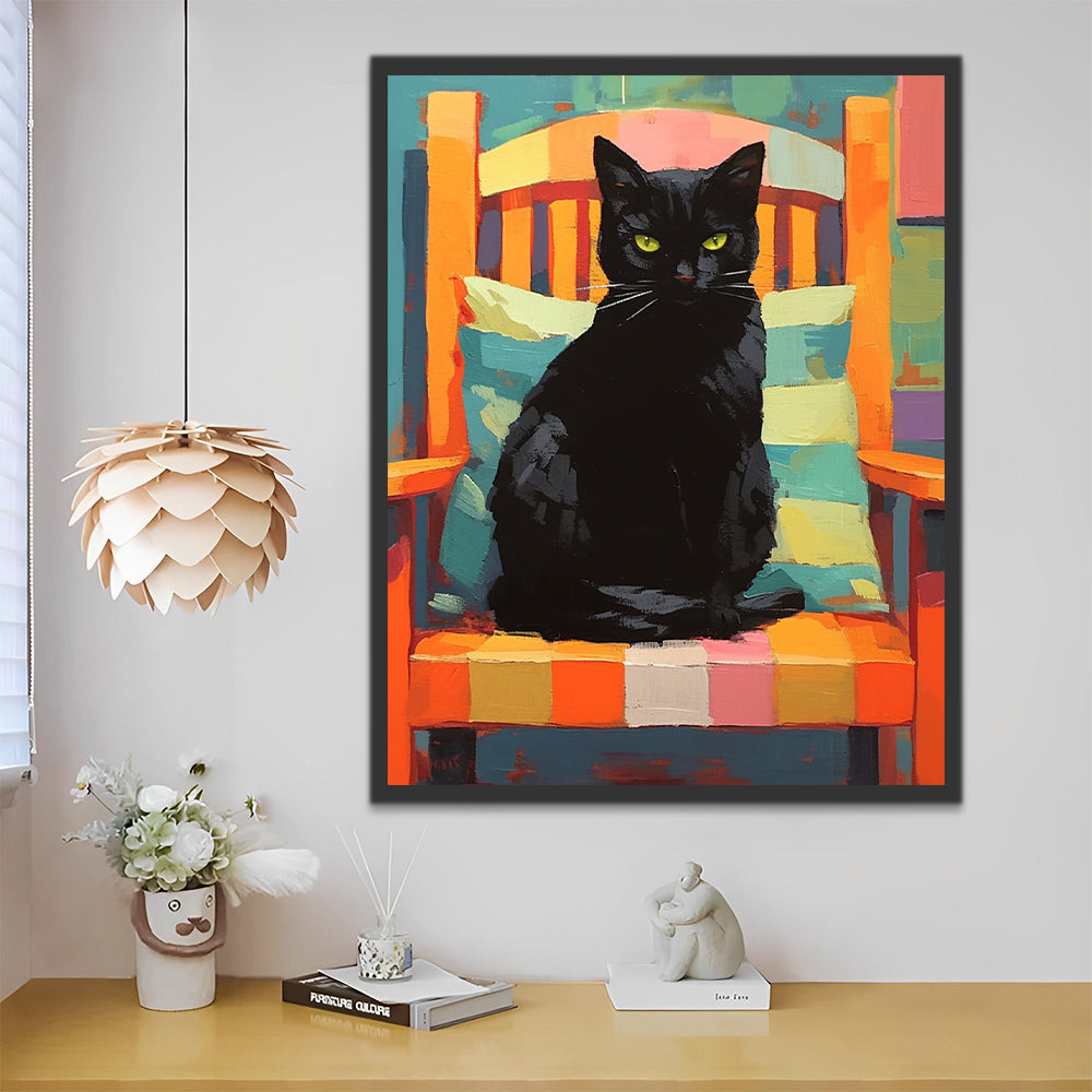 Gato Negro Sentado sobre la Silla Pintar por Números