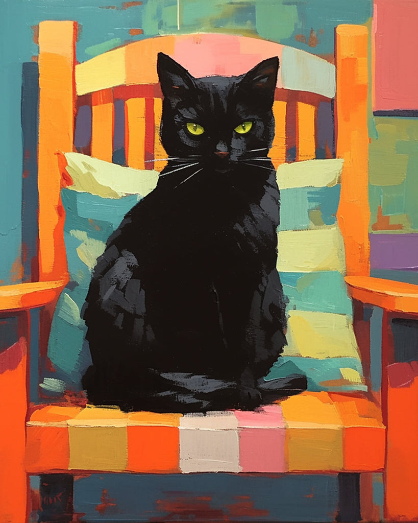 Gato Negro Sentado sobre la Silla Pintar por Números