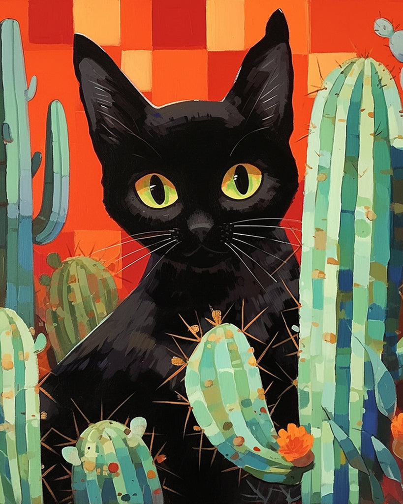 Gato Negro y los Cactos Pintar por Números