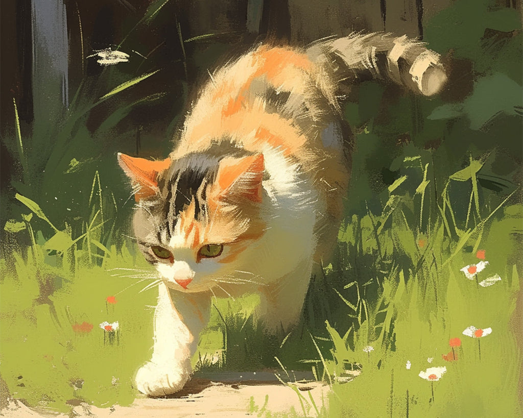 Gato Paseando en el Césped Pintar por Números
