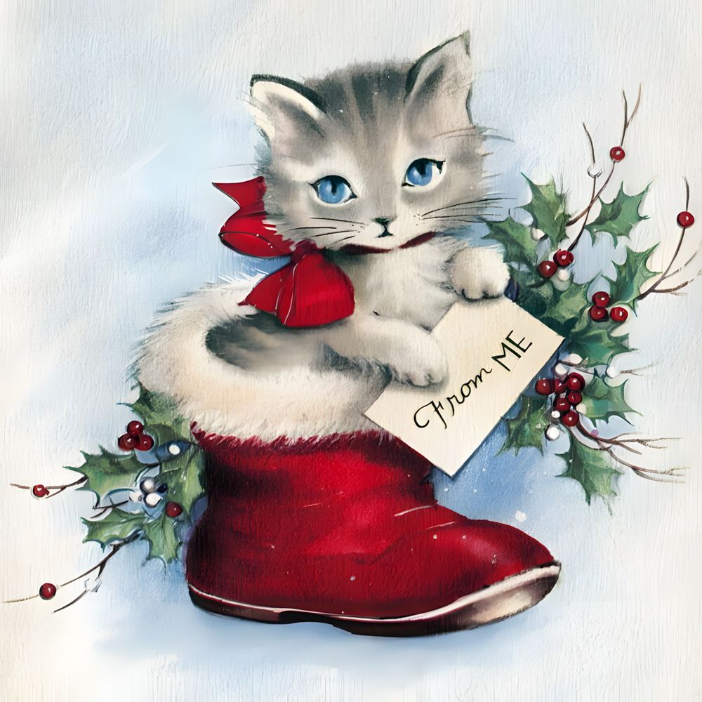 Gato Pequeño en la Bota de Papá Noel Pintar por Números