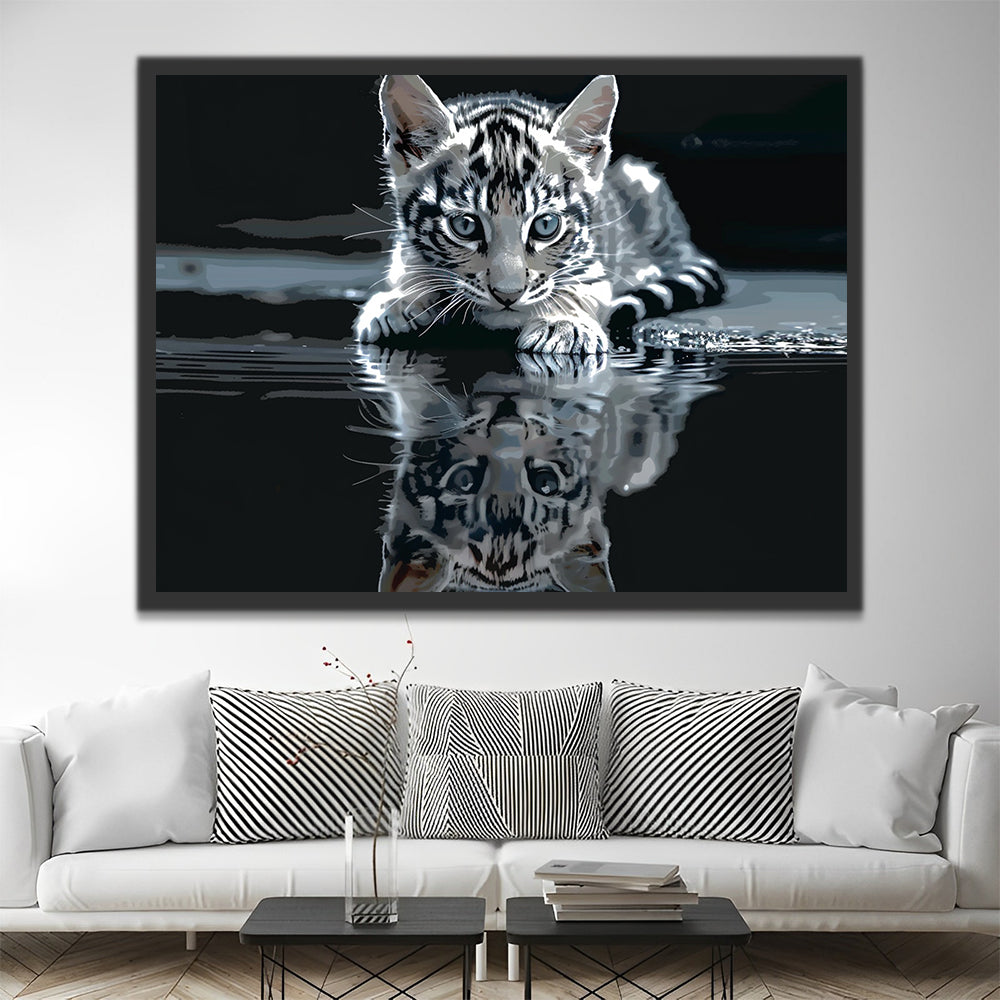 Gato y Su Reflejo en el Agua Pintar por Números