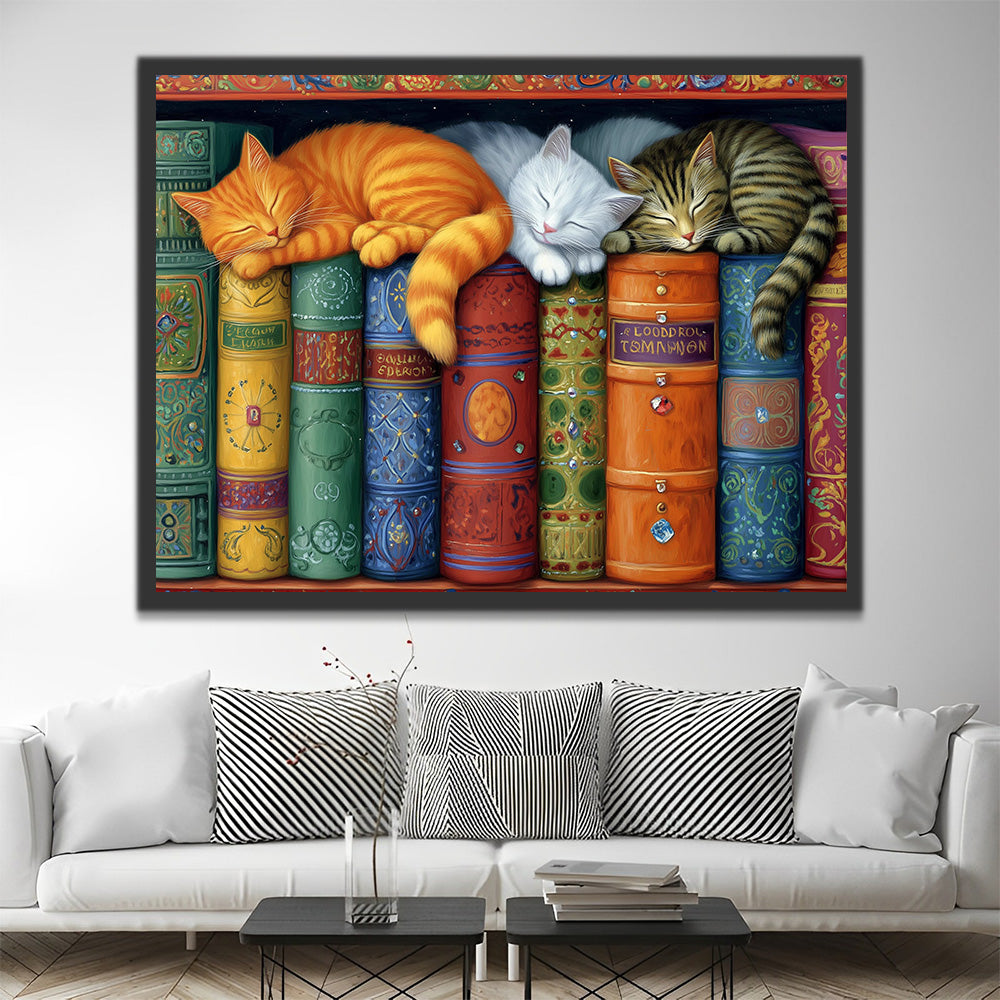 Gatos Durmiendo en la Estante de Libros Pintar por Números