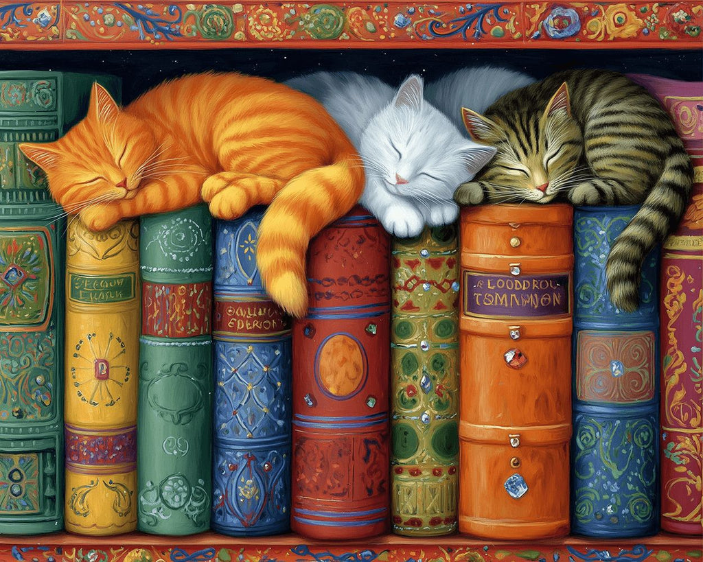 Gatos Durmiendo en la Estante de Libros Pintar por Números