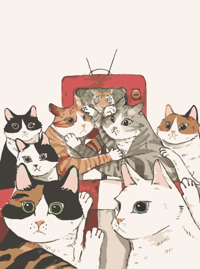 Gatos Jugando Delante de Televisión Pintar por Números