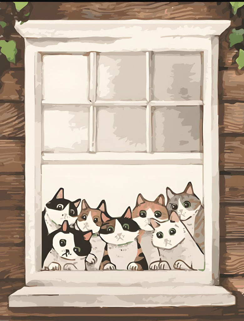 Gatos Mirando Fuera de la Ventana Pintar por Números