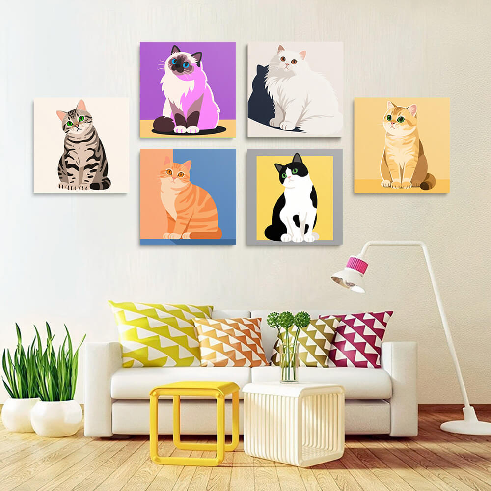 Gatos Tranquilos 6 Partes Mini Pintar por Números