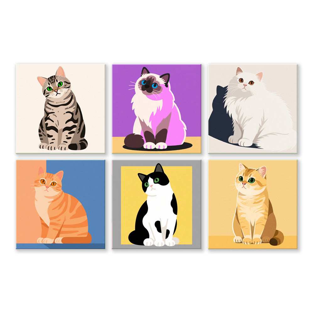 Gatos Tranquilos 6 Partes Mini Pintar por Números