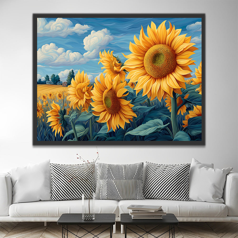 Girasoles bajo el Cielo Azul Pintar por Números