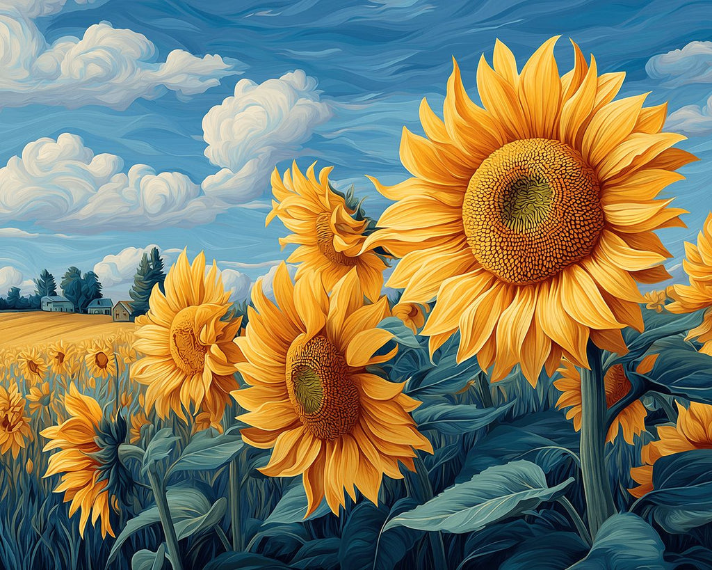 Girasoles bajo el Cielo Azul Pintar por Números